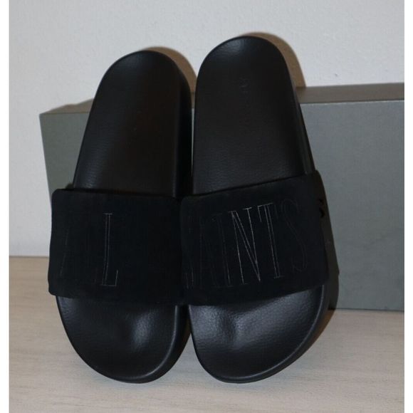 ALLSAINTS 34ZM0180 Men's Sz 10M Black Sunland Suede Slide Sandals - Picture 5 of 7